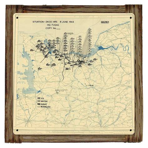 D Day 2 June 8th 1944 Situation Map Framed Metal Art Sign Sign Art