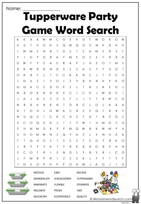 Tupperware Party Game Word Search Monster Word Search