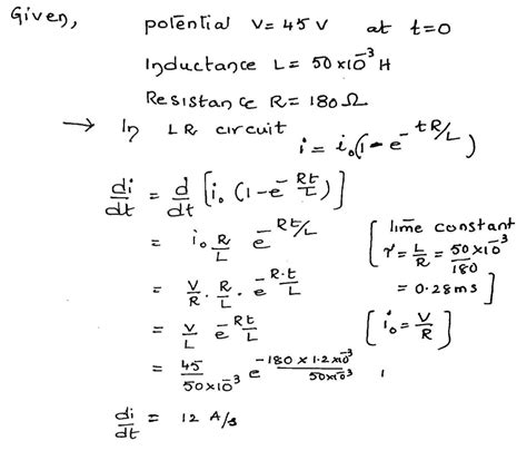 At Time T A V Potential Difference Is Suddenly Applied To The