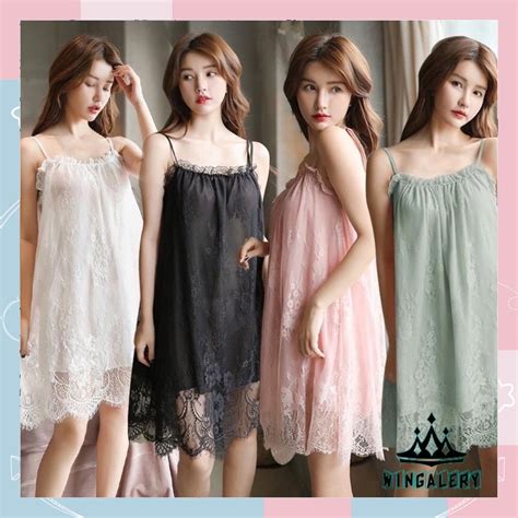 Jual Wingalery Lingerie Wanita Set Lace Piyama Tanpa Lengan Baju Tidur