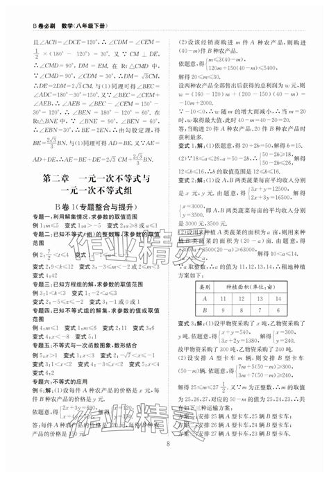 2024年b卷必刷八年级数学下册北师大版答案——青夏教育精英家教网——