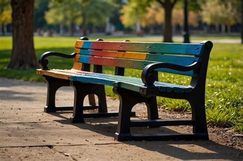 Premium Photo Realistic Colored Park Bench Composition Wooden Bench