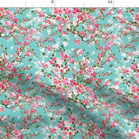 Cherry Fabric Cherry Blossoms By Jaxie Cherry Blossoms Etsy