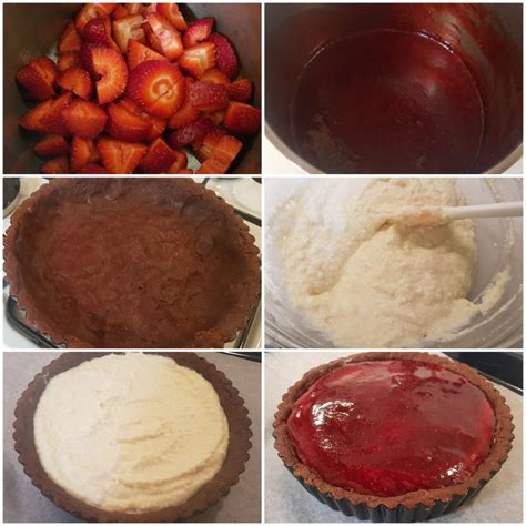 Chocolate Tart Filled With Ricotta And Vanilla Cream Topped With Homemade Strawberry Jam Pietru