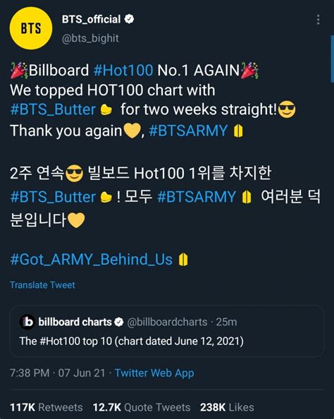 BTS Hits 1 On BILLBOARD S HOT 100 For The Second Week In A Row Allkpop