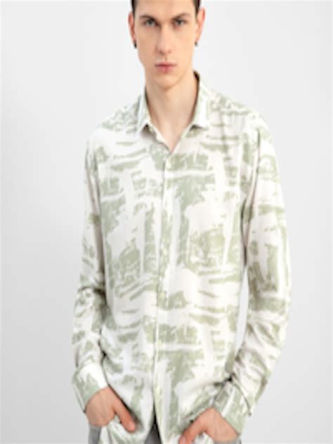 Buy Snitch Green Classic Slim Fit Opaque Abstract Printed Casual Shirt