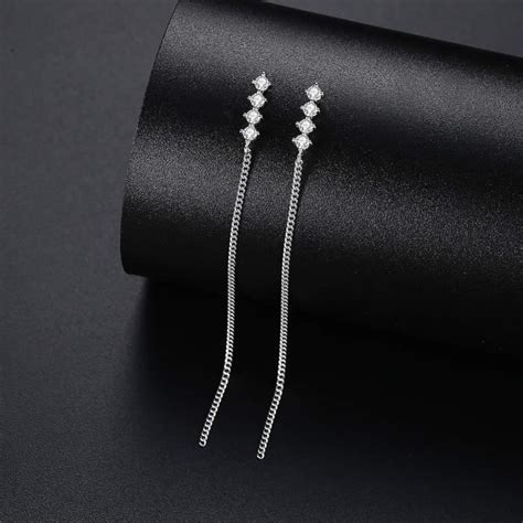 Boucles D Oreilles Pendantes Longues En Argent Fin Et Zircon