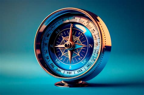 Premium Photo Metal Compass On A Blue Background Generative Ai