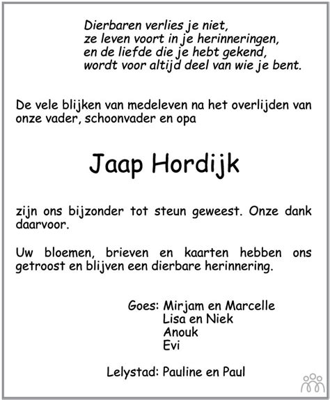 Jacob Jaap Hordijk Overlijdensbericht En Condoleances