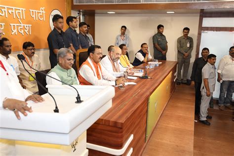 BJP National President, Shri Amit Shah addressing press conference at BJP State Office, Lucknow ...