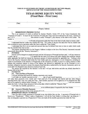 Fillable Online Texas Home Equity Note Fixed Rate First Lien Form