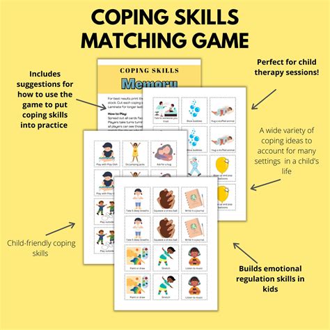 Coping Skills Game, Matching Game Printable, Kids Feelings, Therapy
