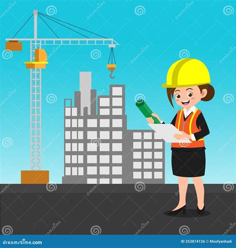 Cute Girl Working As Engineer Stock Vector Illustration Of Beautiful