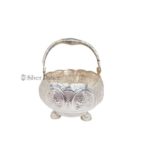 Pure Silver Decorative Flower Basket For Pooja Silver Palace