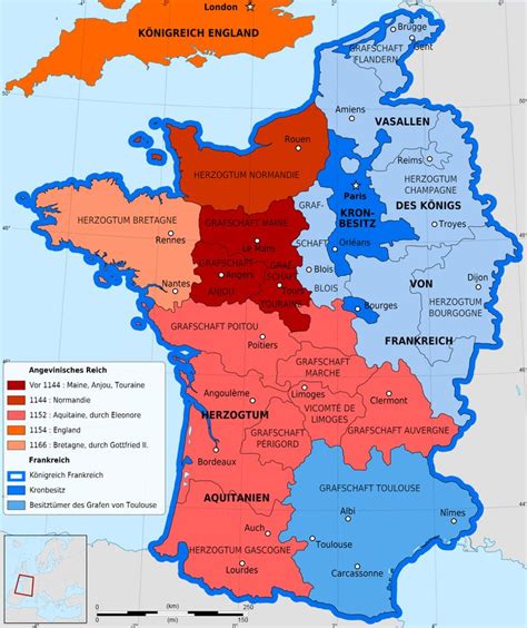 Das Gebiet des Königshauses Anjou von England in Frankreich während