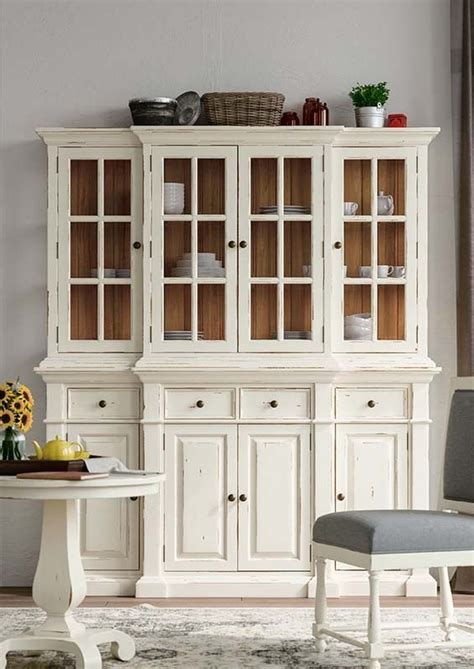 Farmhouse Buffet with Hutch White Distressed - Furniture on Main