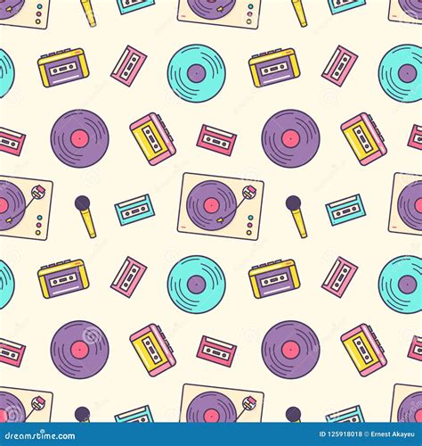 Creative Seamless Pattern With Retro Analog Music Player Cassette