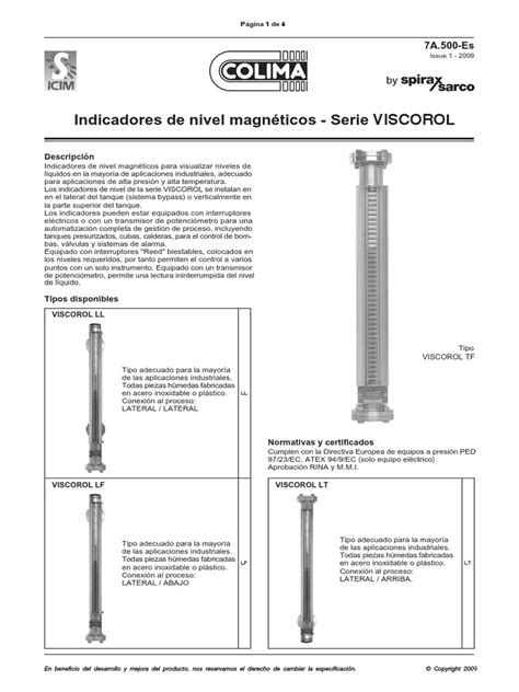 Indicadores De Nivel Magnéticos Serie Viscorol Hoja Técnica Pdf