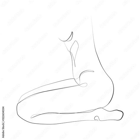 Nude Woman Sitting On Her Knees One Line Drawing On White Isolated Background Vector