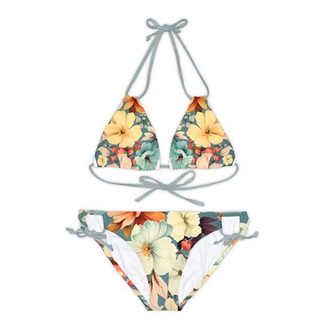 Floral Strappy Bikini Set Pestel Color Bikini Bathing Suit For Summer Vacation Floral Two Piece