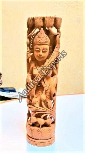 Polished Wooden Carving Sarasvati Statue For Garden Home Office