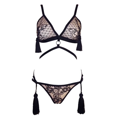 Dita Von Tease Lace Lingerie Set With Tassels Black Light Etsy