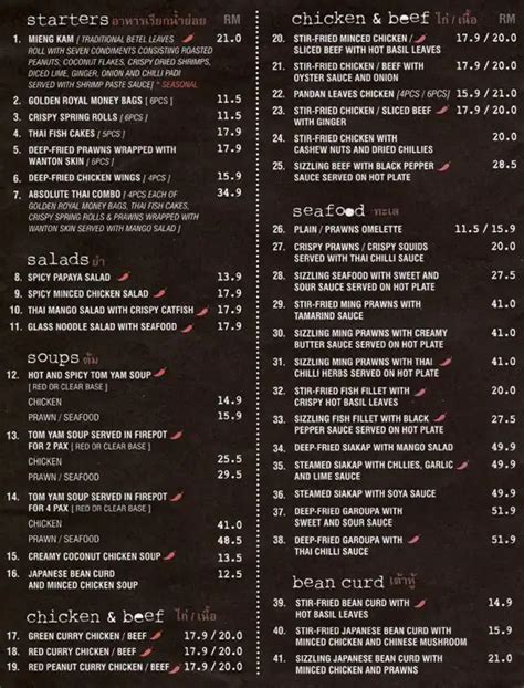 Absolute Thai Menu, Menu for Absolute Thai, Taman Indah Subang UEP ...