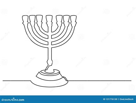 One Line Drawing Of Isolated Vector Object Seven Branch Menorah Stock