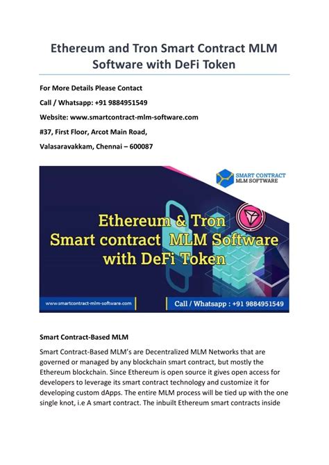 Ppt Ethereum And Tron Smart Contract Mlm Software With Defi Token