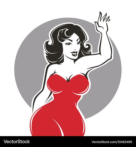 Beauty And Happy Plus Size Pinup Lady Royalty Free Vector