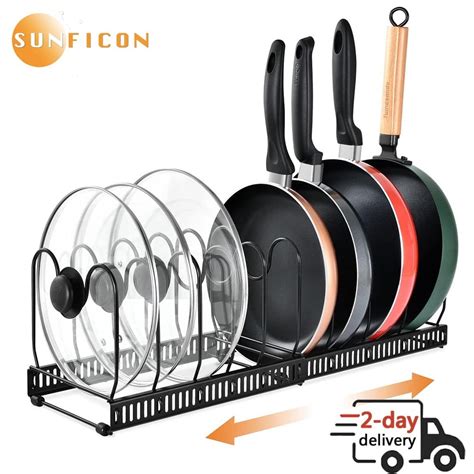 Sunficon Kitchen Cookware Organizer Rack Expandable Pot Pan Lid