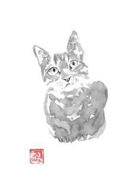 Grey Cat Poster Picture Metal Print Paint By Pechane Sumie