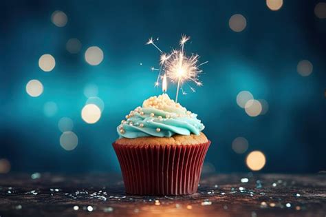 Premium Ai Image Blue Cupcake With Sparkler