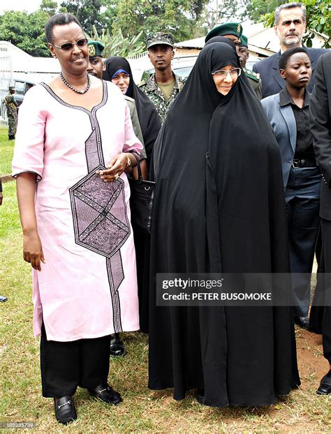 Ugandan First Lady Janet Museveni walks with the First Lady of Iran ...