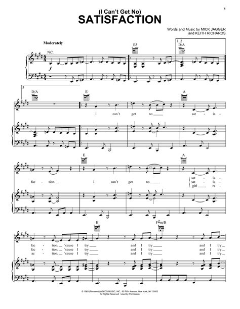 The Rolling Stones I Can T Get No Satisfaction Sheet Music And