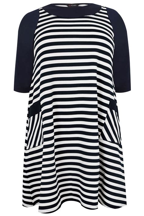 Navy White Striped Tunic Dress With Pockets Plus Size To