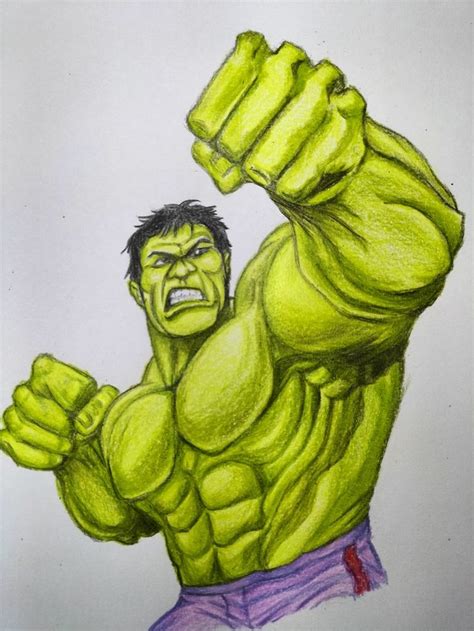 Hulk Drawing in colour pencils