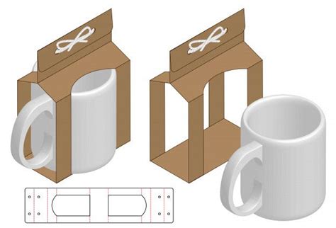 Two Coffee Mugs Are Next To Each Other In Front Of A Box With Scissors