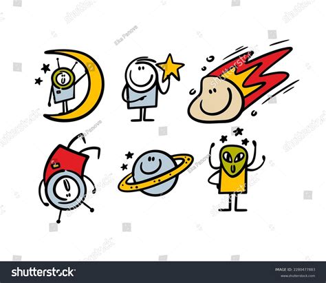 Cartoon Set Outer Space Characters Planets Stock Vector (Royalty Free ...