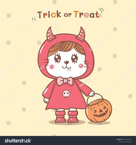 Cute Cat Devil Costume Cartoon Hand Stock Vector (Royalty Free