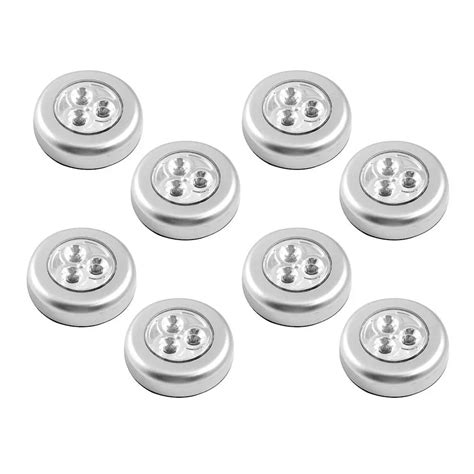 8 X Self Stick N Click 3 Led Light Battery Operated Push Onoff Touch