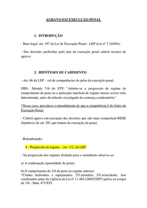 Agravo EM Execução AGRAVO EM EXECUÇÃO PENAL 1 INTRODUÇÃO Base legal