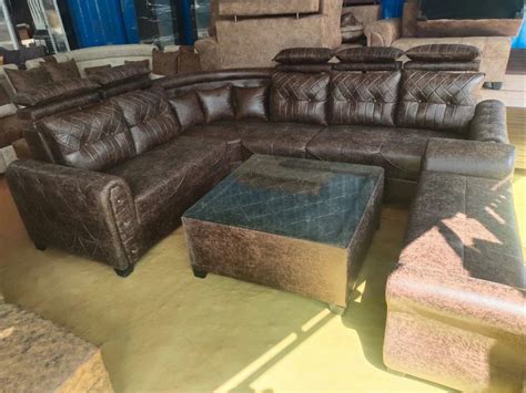 Leatherette Dark Brown L Shape 8 Seater Wooden Sofa Set At Rs 40000 Set