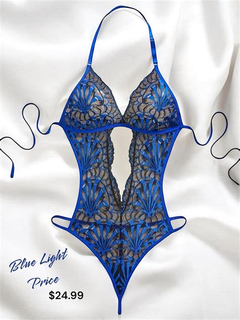 Royal Blue Lace Halter Teddy Lingerie Elegant Women S Underwear FREE