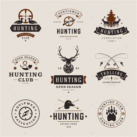 Set Of Hunting And Fishing Labels Badges Logos Vector Design Elements