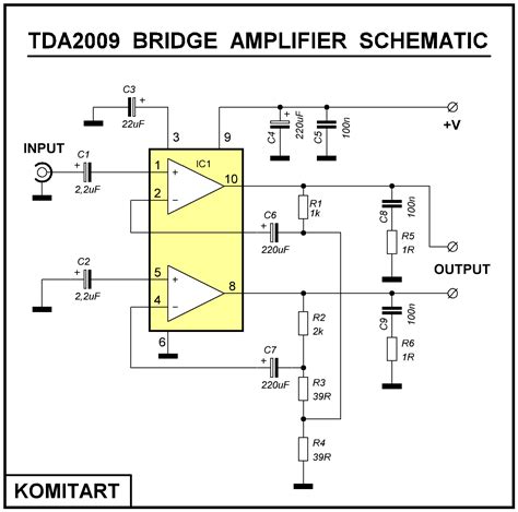 Diy Tda Bridge Amplifier Project Schematic And Komitart Lay