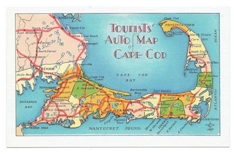 Tourists Auto Map Of Cape Cod Postcard C Etsy