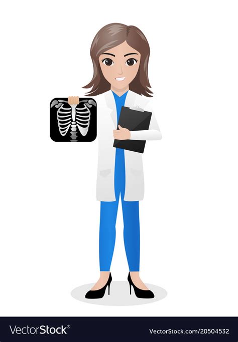 Female Radiologist Holding Radiograph And Clipboar