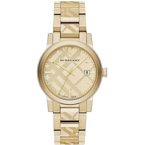 Burberry Bu Unisex Gold The City Engraved Check Watch Womens