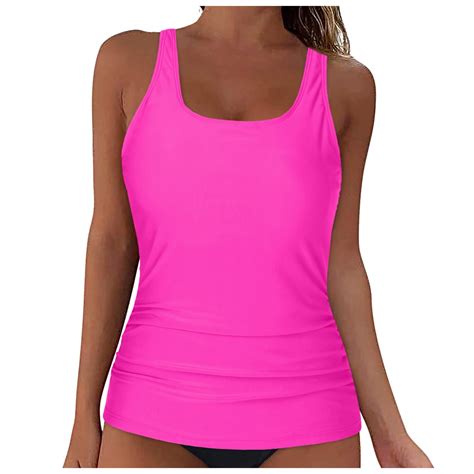 Akiihool Womens Tankini Swim Top Only Tankini Bathing Suit Tops No Bottom Hot Pink M Walmart